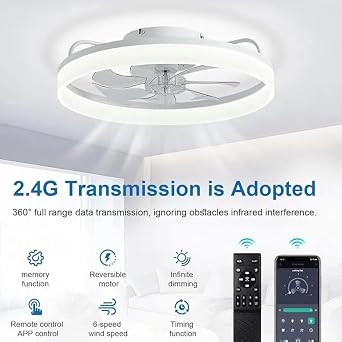 50CM Modern Ceiling Fans with Lights Reversible Fans with Remote Smart Lighting Timing 6 Speeds Low Profile Ceiling Fan with Light Dimmable LED Fan Light Flush Mount for Bedroom [Energy Class A]