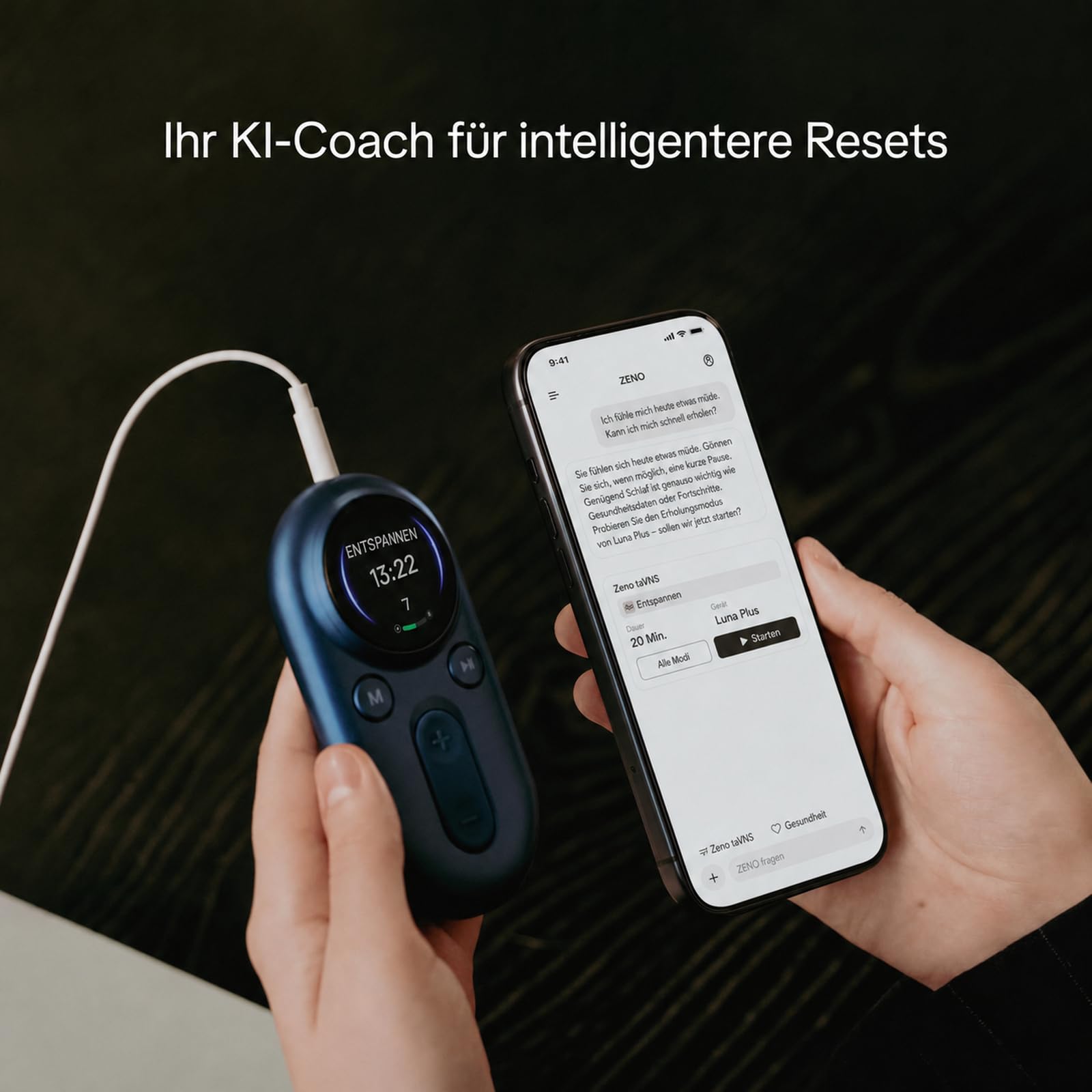 Luna Plus AI Vagusnervenstimulationsgerät, tragbares taVNS-Vibrationsgerät fürs Ohr mit App und AI Coach, 6 Modi, Unterstützung für HRV- und Schlafanalysen, tägliche 20-Minuten-Routine, Blau