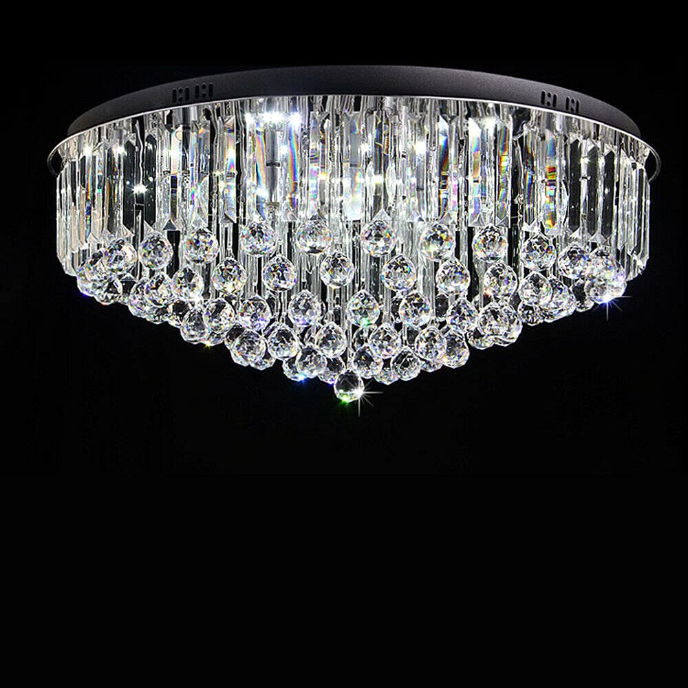 Futchoy Plafón de cristal 48 cm Araña LED moderna transparente Araña redonda de cristal lámpara colgante