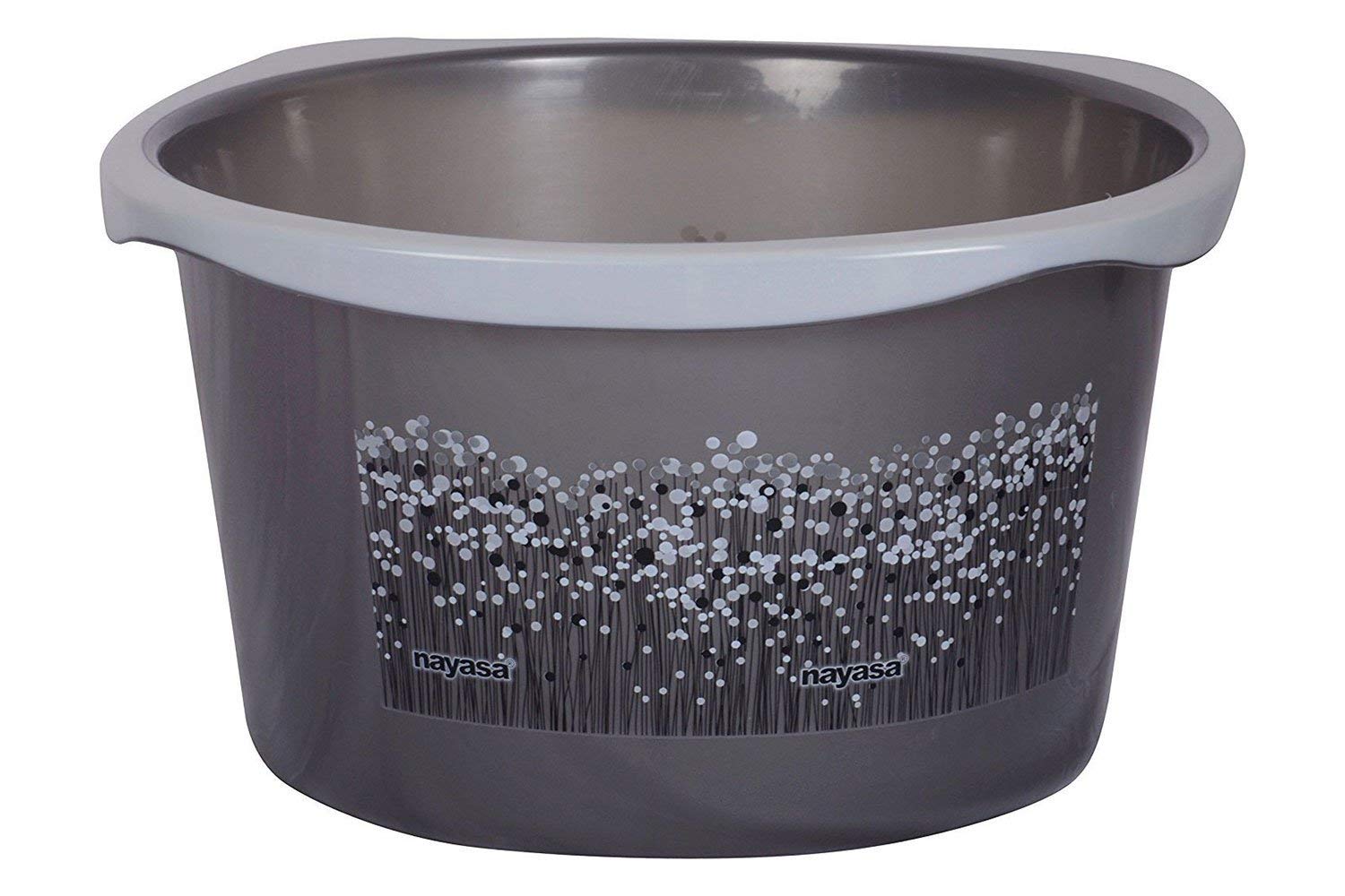 Nayasa Funk Plastic Bathroom Bathing Pc with Bucket, Mug, Deep Bucket, Crown Patla, Dustbin and Soap Dish (Grey), Set of 6 2
