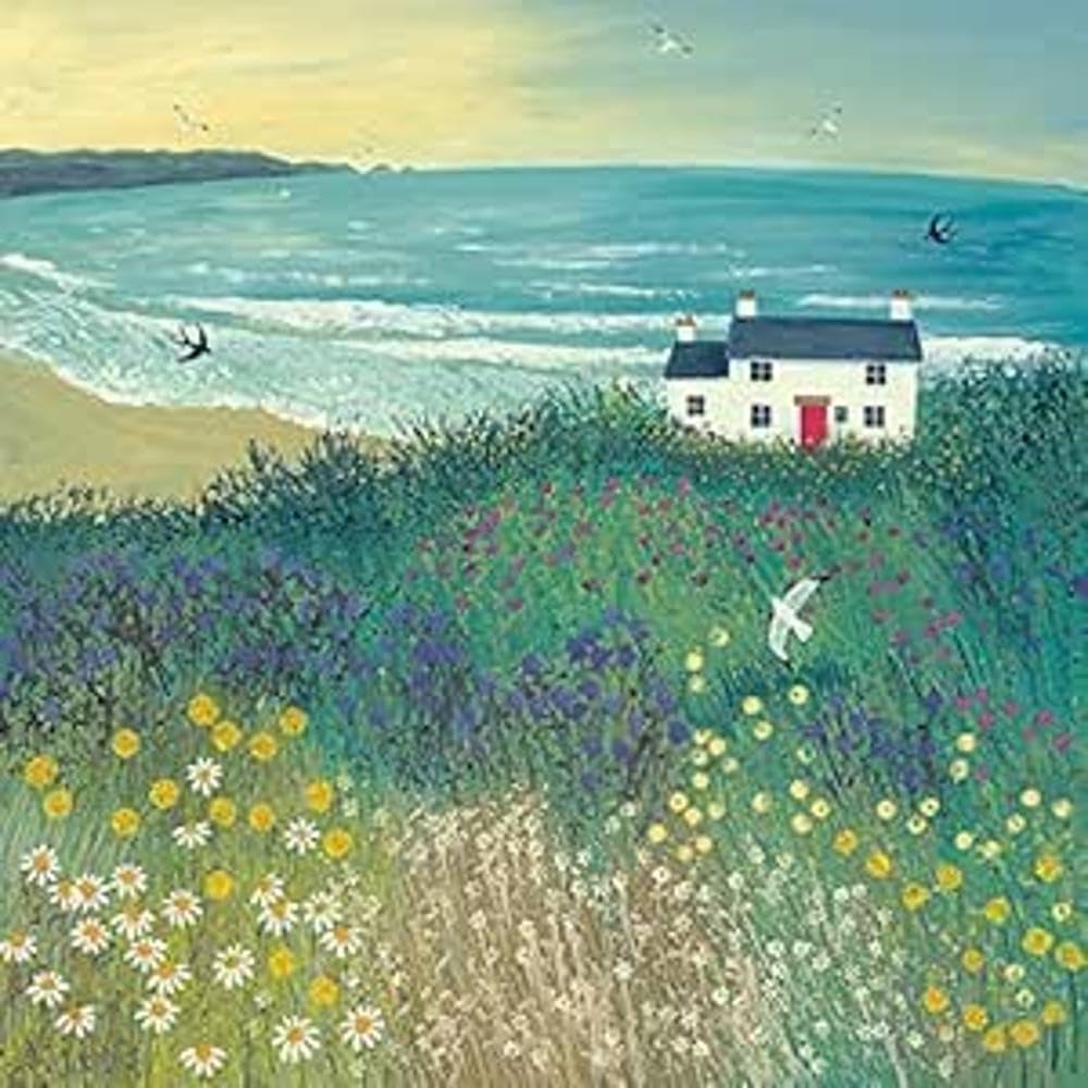 Art Group WDC98267 The Jo Grundy (Cottage by Ocean Meadow) -Canvas Print 85 x 85cm, Wood, Multicolour, 85 x 85 x 1.3 cm