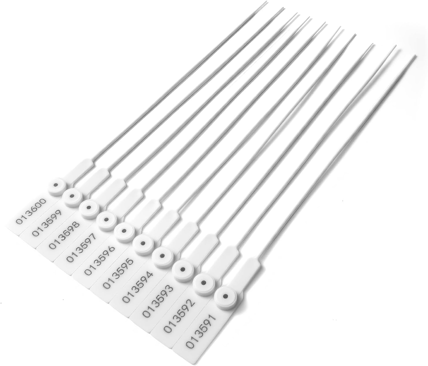100 Plastic Security Seals,Pull Tite Tags Numbered Disposable Self-Locking,Tamper Tie 280mm Length,Use for Truck,Trailer,Container,Bag Mark,Anti Opening Package (White)