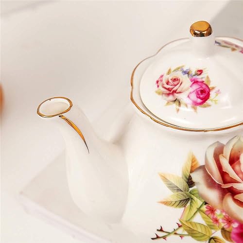 Miniatura 7 de Juego de té de cerámica europeo de 9 piezas, juego de café de servicio de té de porcelana de hueso con soporte de metal, para boda y regalo, pintura