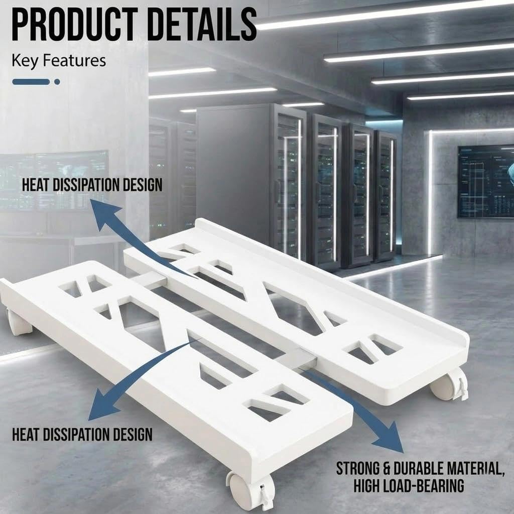 Supporto per PC Tower Stoucla, Carrello CPU Sotto La Scrivania del Giocatore, Base Universale per Computer Mobile a Quattro Ruote (Bianco)