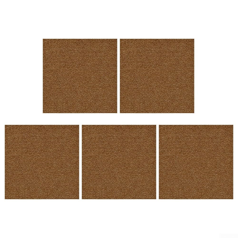 Set of 5 Carpet Tiles, 30 x 30 cm, Made of Polyester Fibre, Non-Slip and Sound Insulating, Self-Adhesive for Office, Living Room and Hallway, Washable, Grey (Dark Brown)