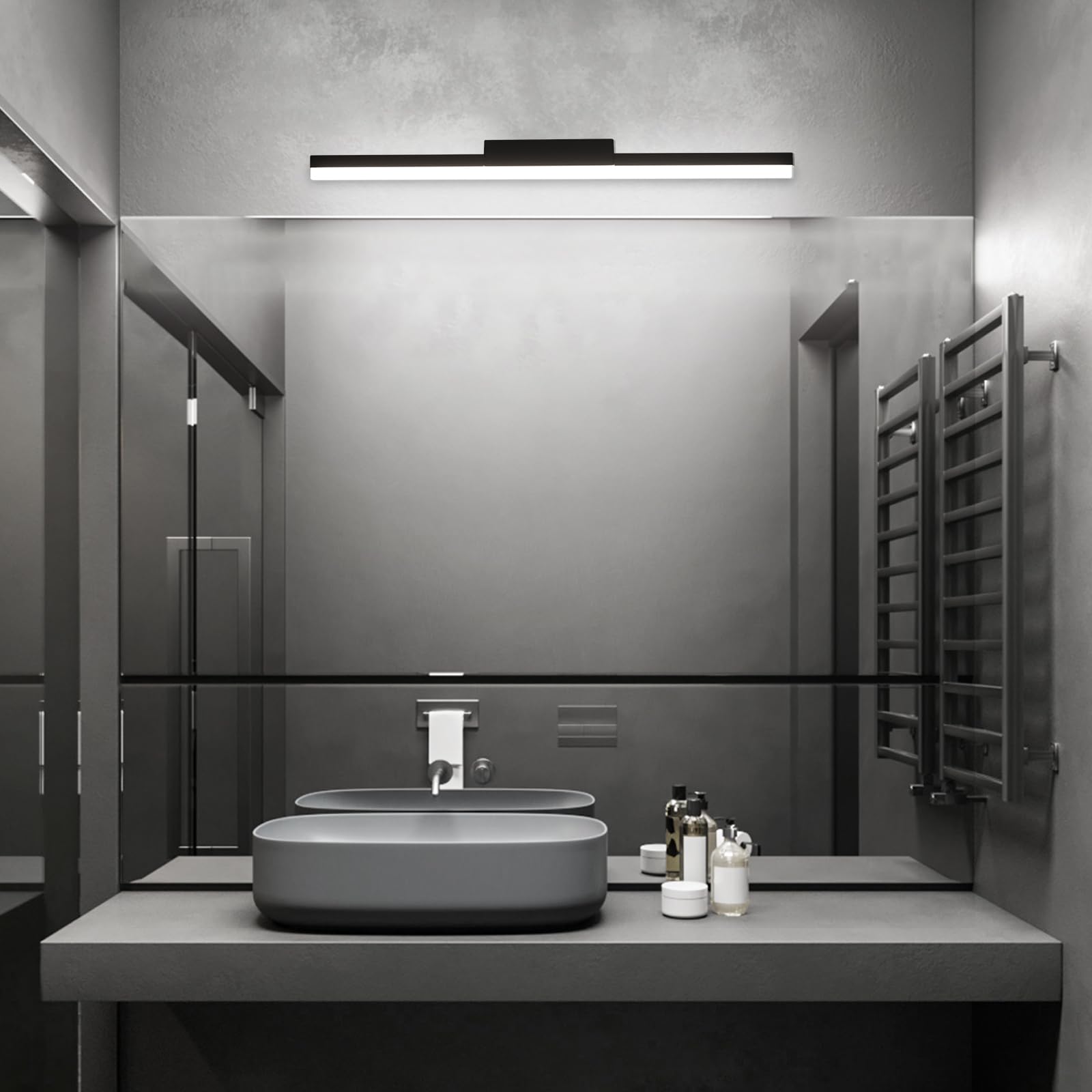 Lámpara de Espejo Baño 56 cm 14W 1200LM 230V,Prueba de Agua IP44 Aplique Espejo Baño LED Negro,Blanco Frío 6000K Luz Baño Espejo Moderno.