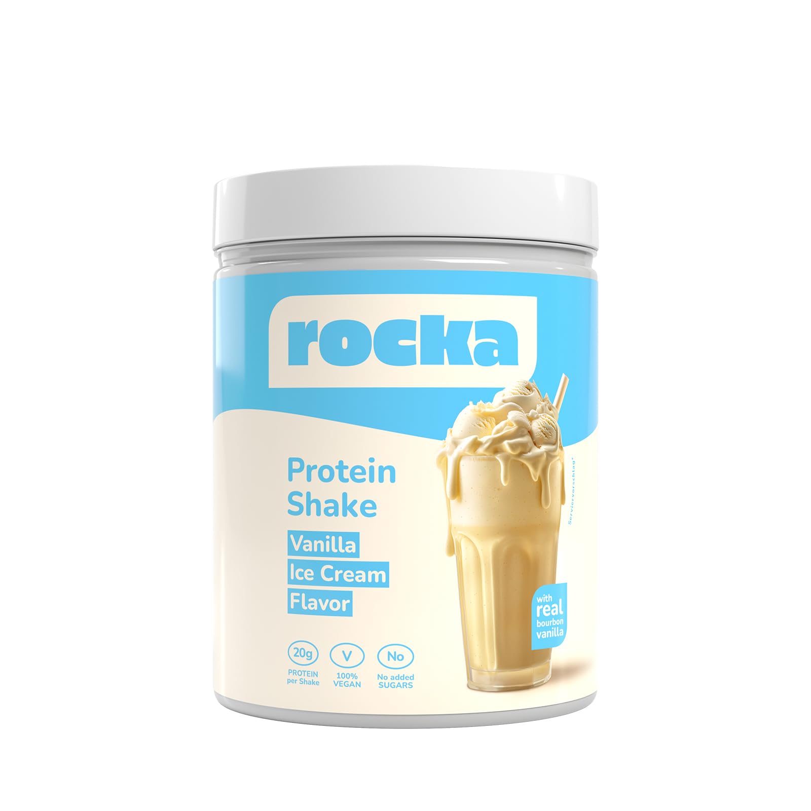 Rocka Nutrition Protein Shake veganes Proteinpulver | Pflanzliches Protein Pulver mit 20 g Protein pro Portion | Multikomponentenprotein | 100% Geschmack (600 g, Vanilla Ice Cream)