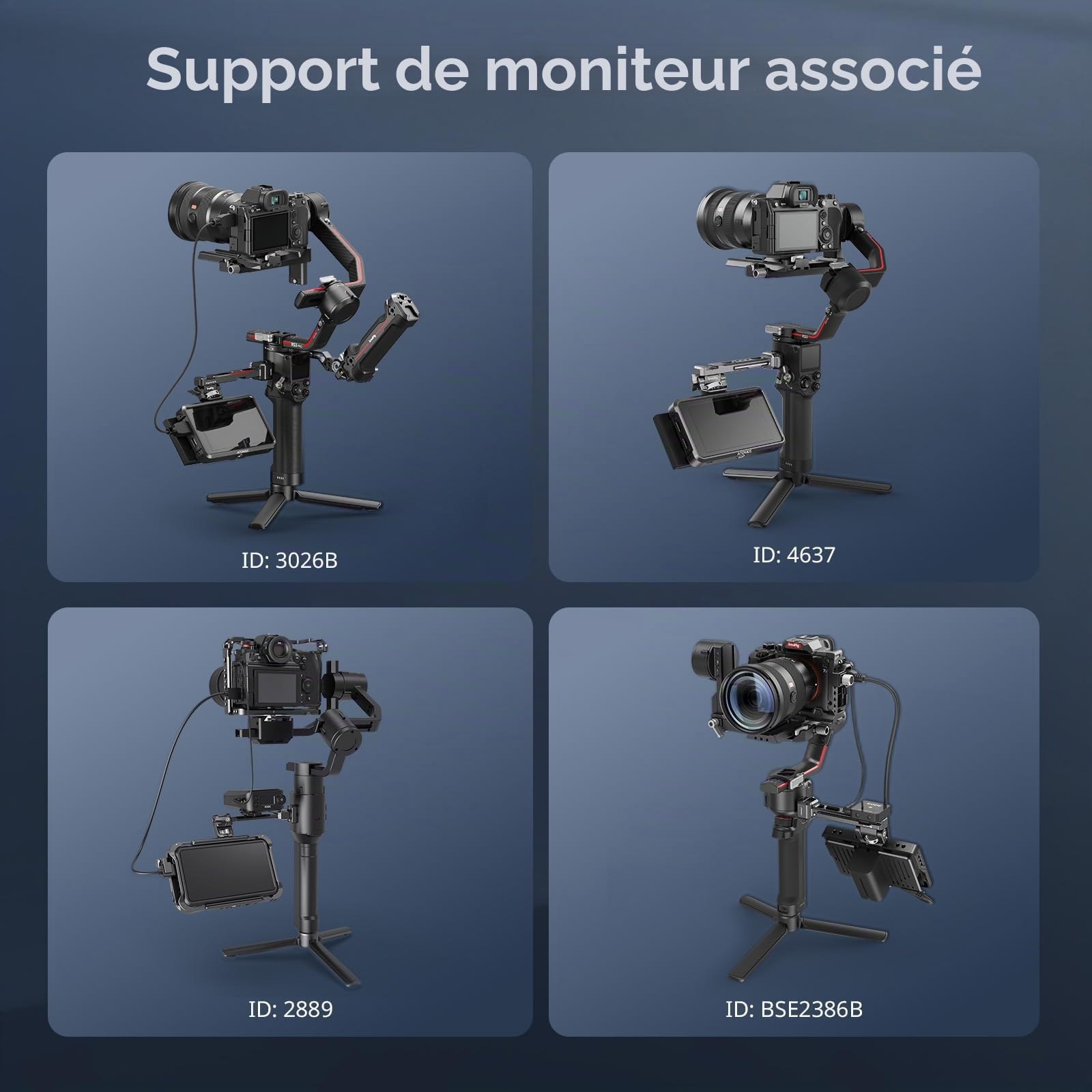 SMALLRIG Support de moniteur de caméra réglable avec fixation rapide OTAN pour DJI RS 2 / RSC 2 / RS 3 / RS 3 Pro/RS 3 Mini/RS 4 Mini - 5337