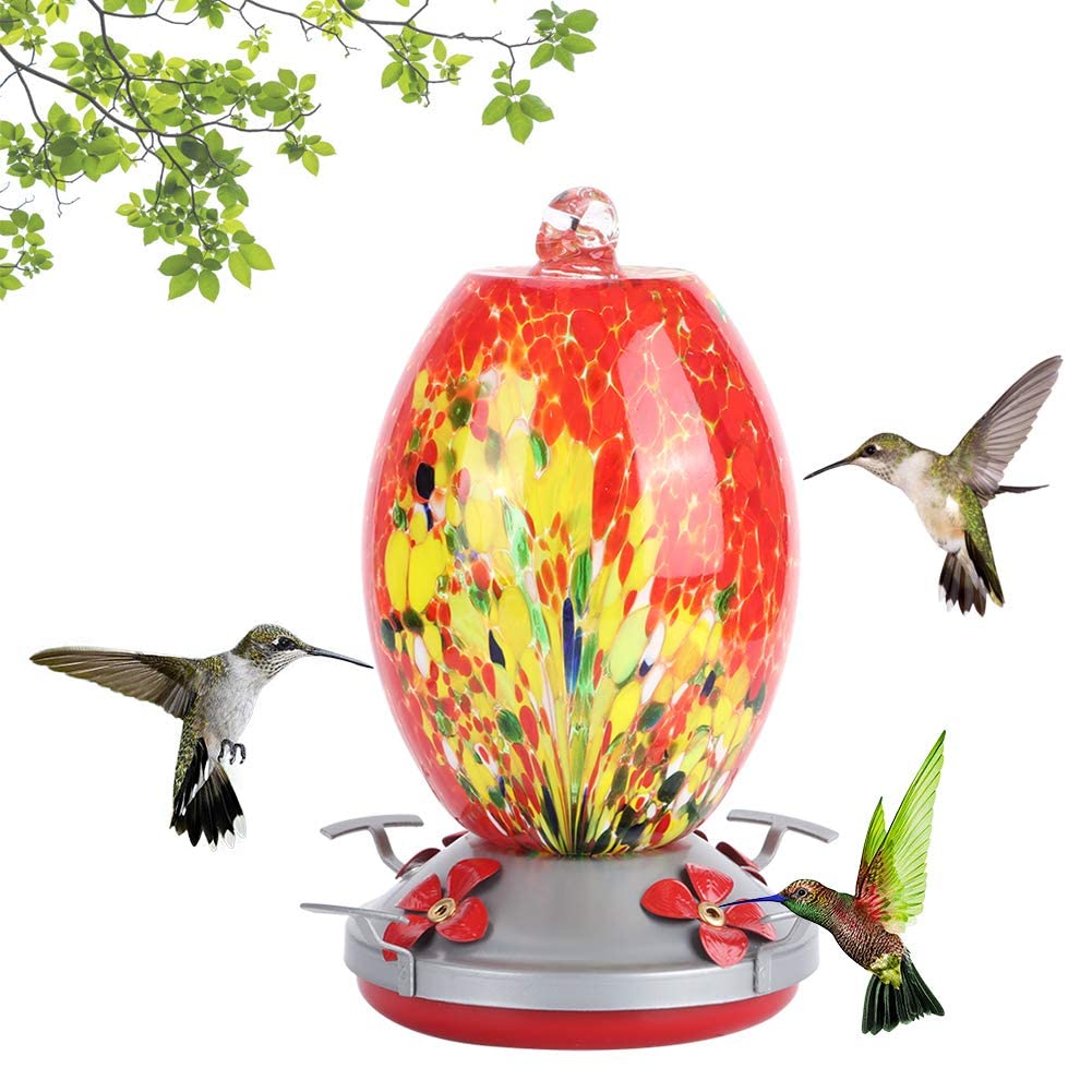 Hummingbirds Water Feeder Colibrì in vetro soffiato a mano alimentatore per uccelli in vetro colorato dipinto per giardino esterno(1#)
