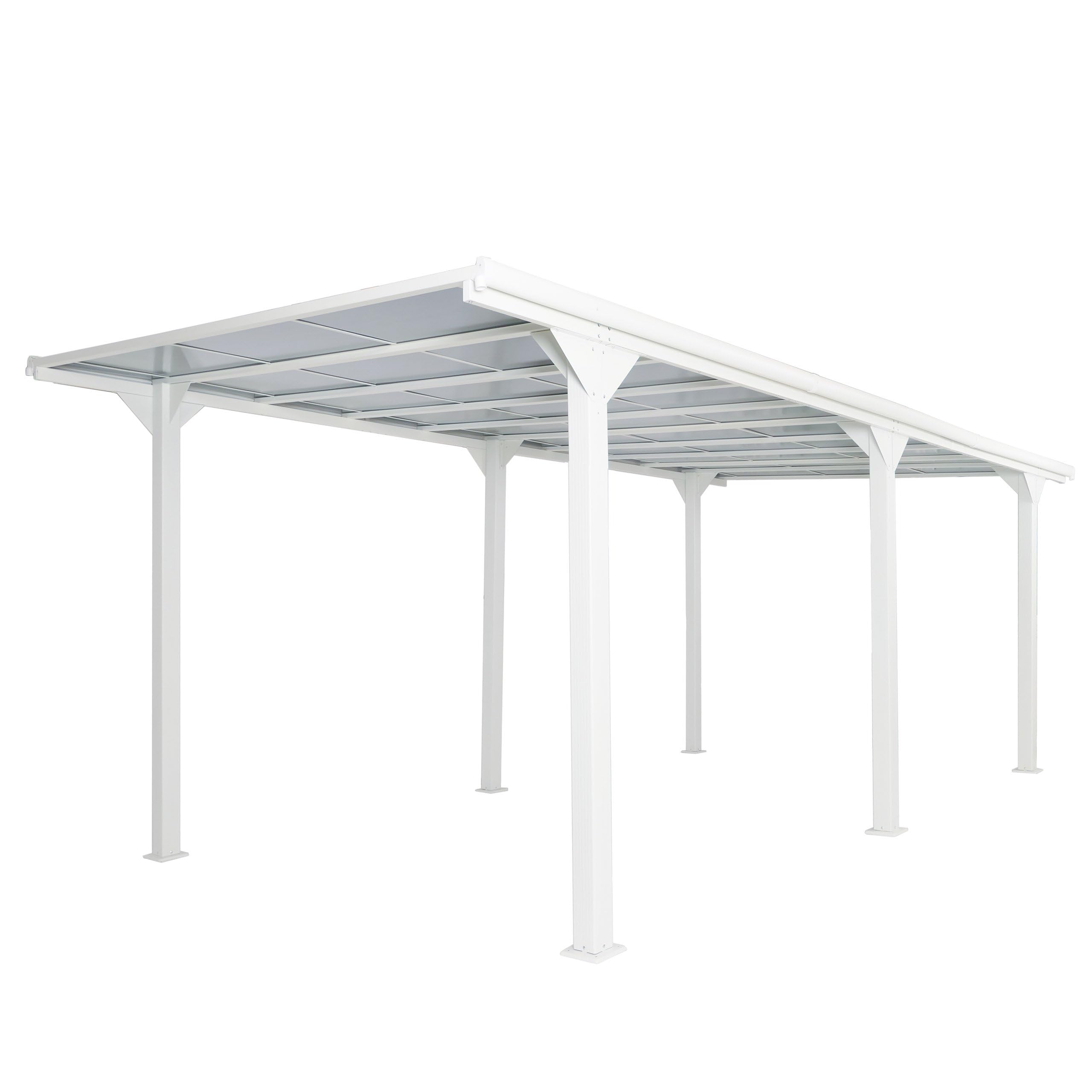 PROREGAL Alu-Carport, HxBxT 249x604x316 cm, 10cm-Gestell Polycarbonat-Dach Regenrinne, 3x6m, Weiß, Autoüberdachung Garage Unterstand