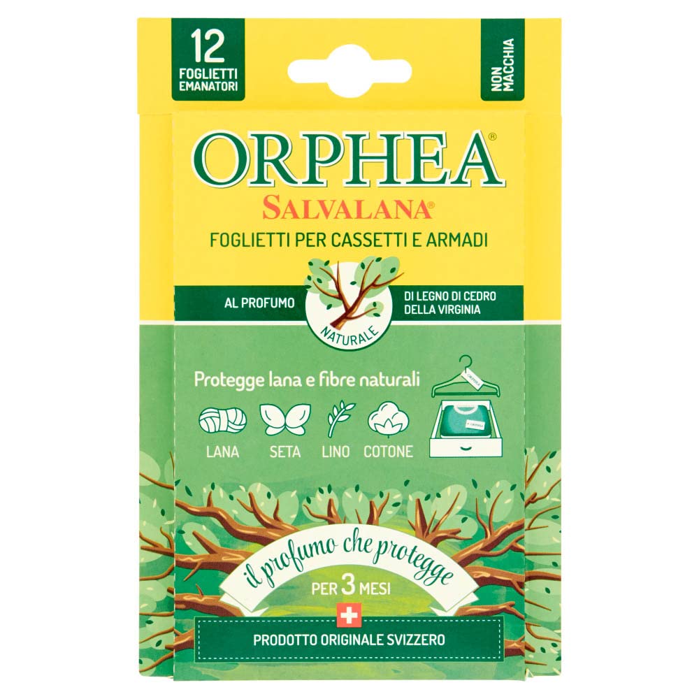 Orphea Salvalana Foglietti per Cassetti E Armadi, Profumo di Legno di Cedro, 12 Foglietti, Multipack 4 Confezioni