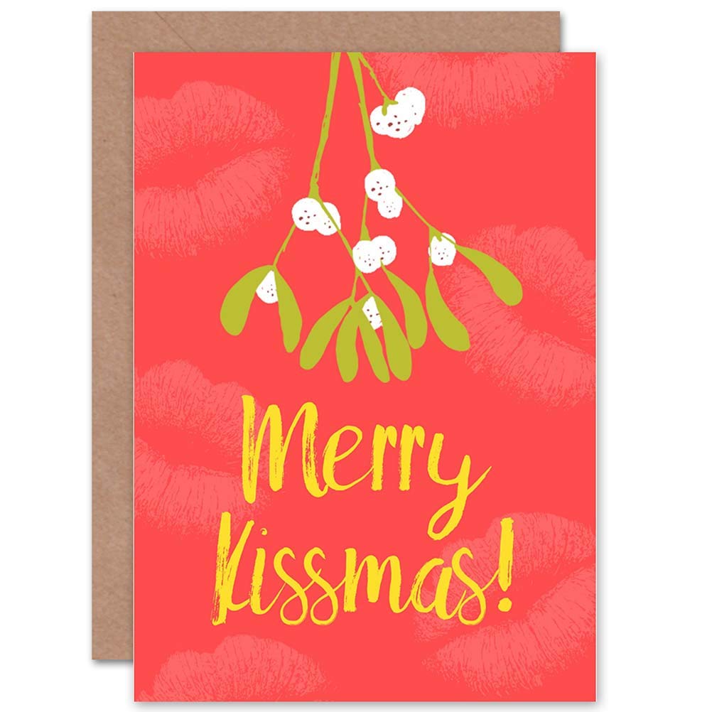 Wee Blue Coo Red Card Christmas Xmas Mistletoe Kissmass Pun