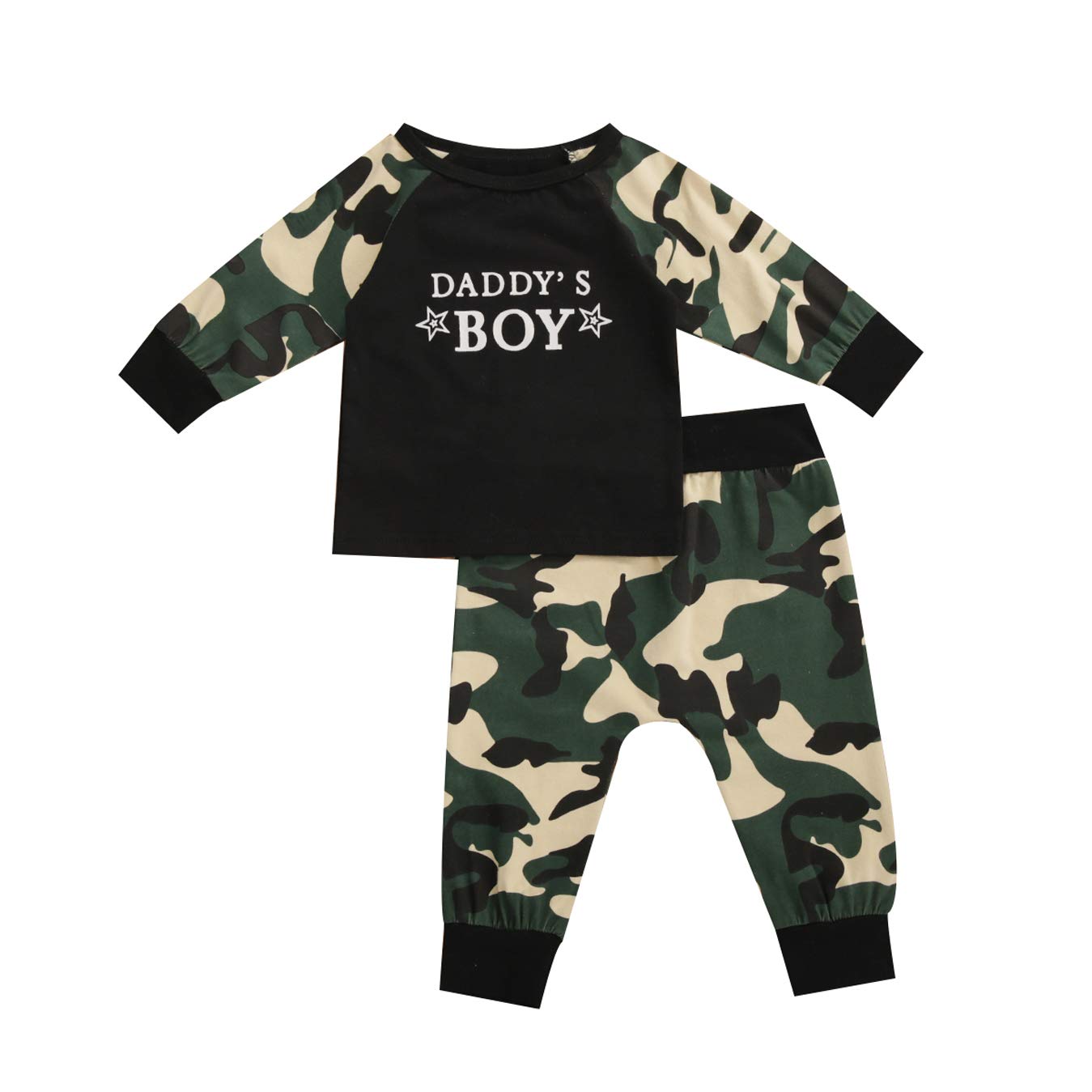 Toddler Baby Boys Daddy's Boy Clothes Set Long Sleeve Letter Printed Sweatshirt Tops Cool Camouflage Pants Outfits Set