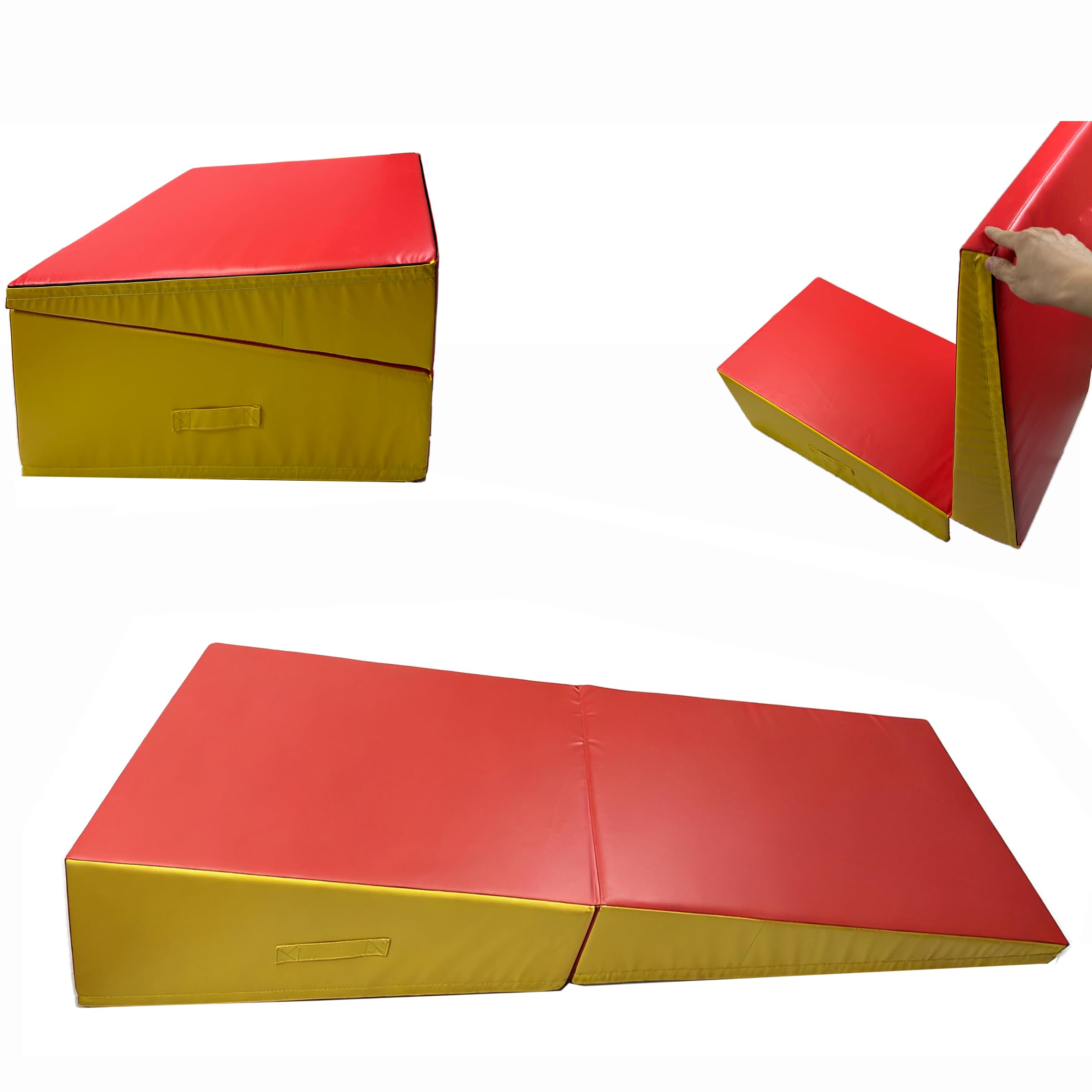 Pieghevole Materassino Ginnastica Inclinato, Tappetino Inclinato A Forma di Cuneo con Maniglia PVC Antiscivolo Tappetino Ginnastica per Allenamenti ACasa Aerobica Fitness 180x57x40cm