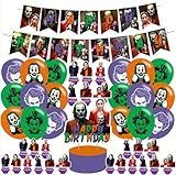Joker birthday party supplies,Joker Clown 2 including cake topper, cupcake toppers, Banner, Latex Balloons,It is very suitable for Boy girl birthday party supplies.