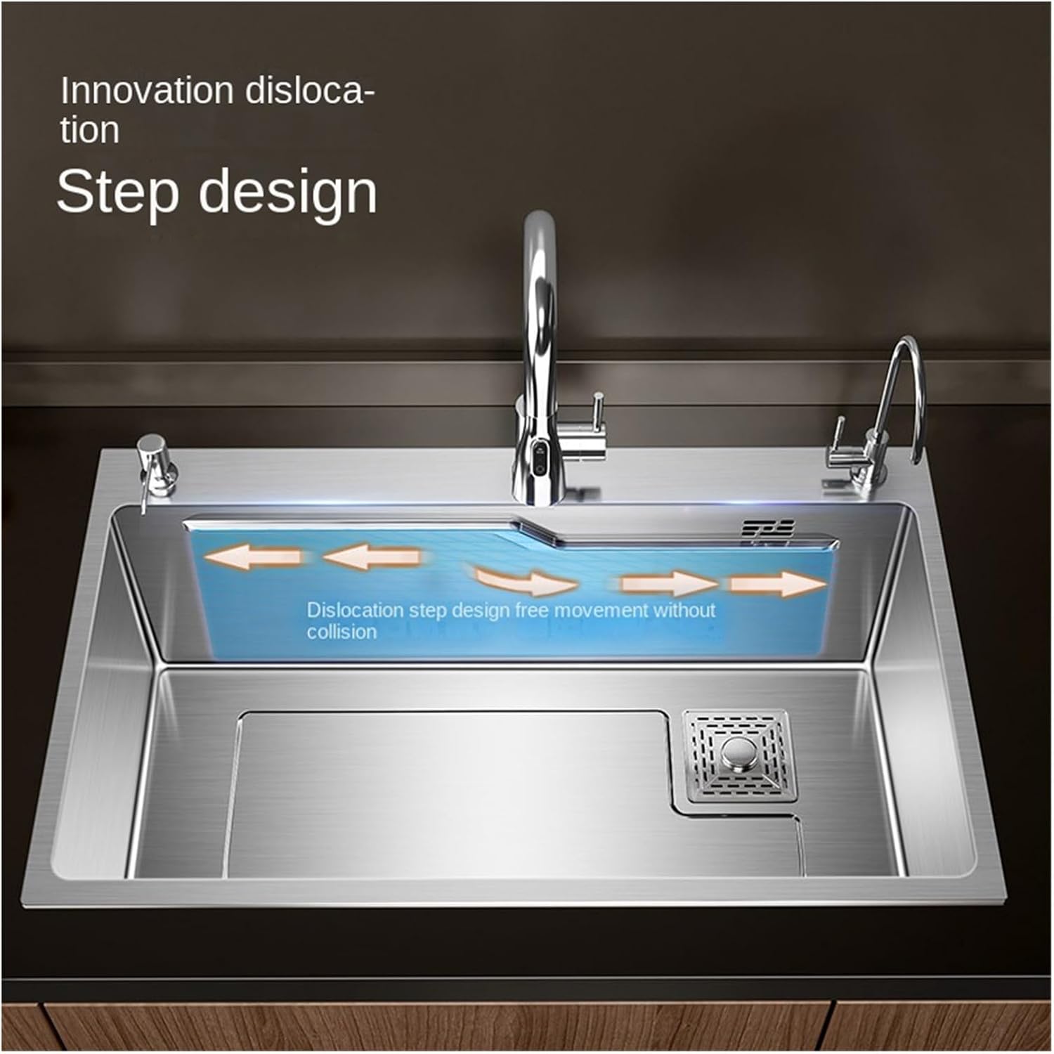 Kitchen Sink Large Single Tank 304 Stainless Steel Side Row Vegetable Wash Basin Household Understage Basin Waterfall Sinks(C3-6545)