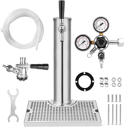 TMCRAFT Kit de torre Kegerator, kit de conversión de cerveza de un solo grifo, torre de cerveza de acero inoxidable con regulador CGA-320 de doble