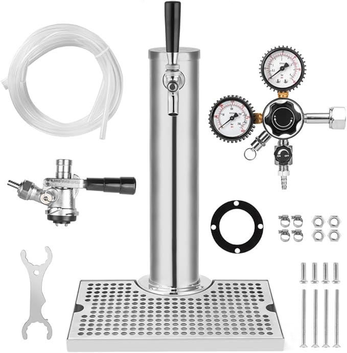TMCRAFT Kegerator Tower Kit, Single Tap Beer Conversion Kit, Stainless Steel Beer Tower with Dual Gauge CGA-320 Regulator & D-System Keg Coupler for Bars, Pubs, and Restaurants