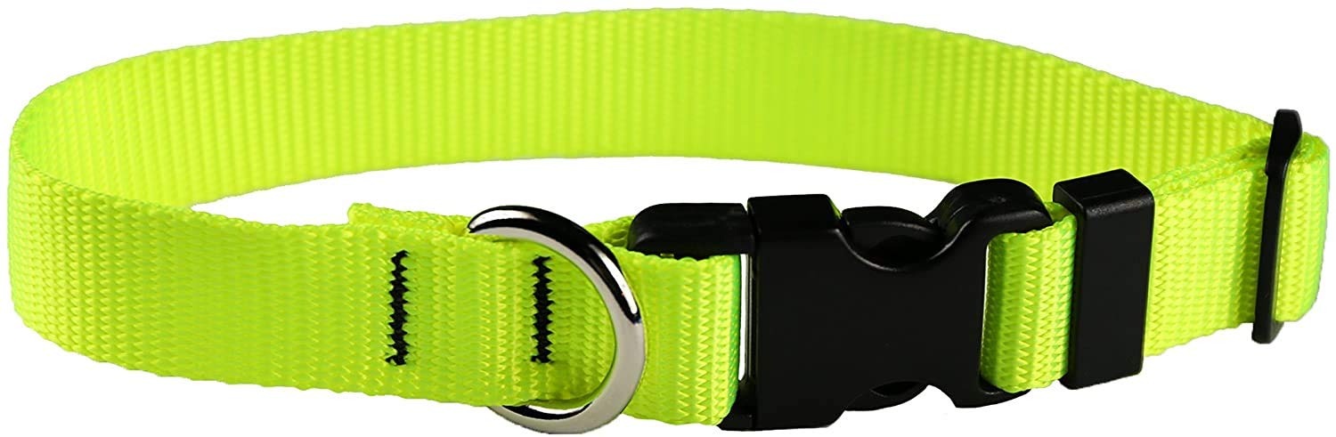 Dog Collar - Colored Adjustable Pet Collars, 3/4 Inch Wide, Medium, Hot Yellow
