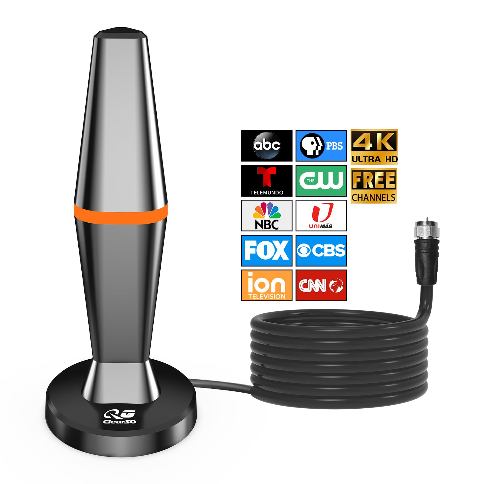 Antenne TV Intérieure HD 4K - Amplificateur Signal 2025, Base Magnétique Puissante Pour Chaînes Gratuites