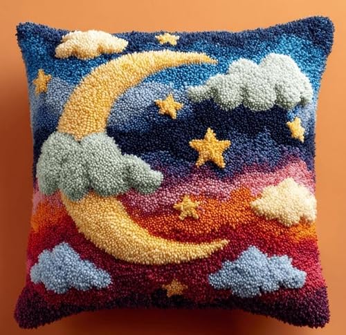 Cushion Latch Hook Cushion Kits For Adults Beginners,Moon Diy Rug Hoo