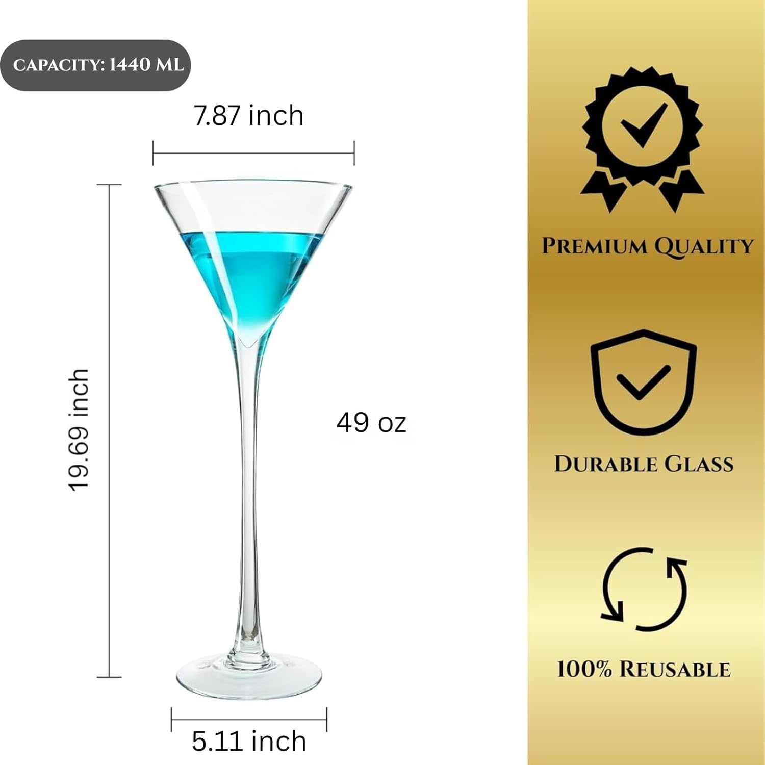 Worlds Largest Giant Martini Glass - Huge 20 Inches, 54 OZ, Mega Glass, Huge Stemware, Clear Decorative Hand Blown Glassware, Large Novelty Stemware/Cocktail Novelty, Oversized XL Goblet - Image 4