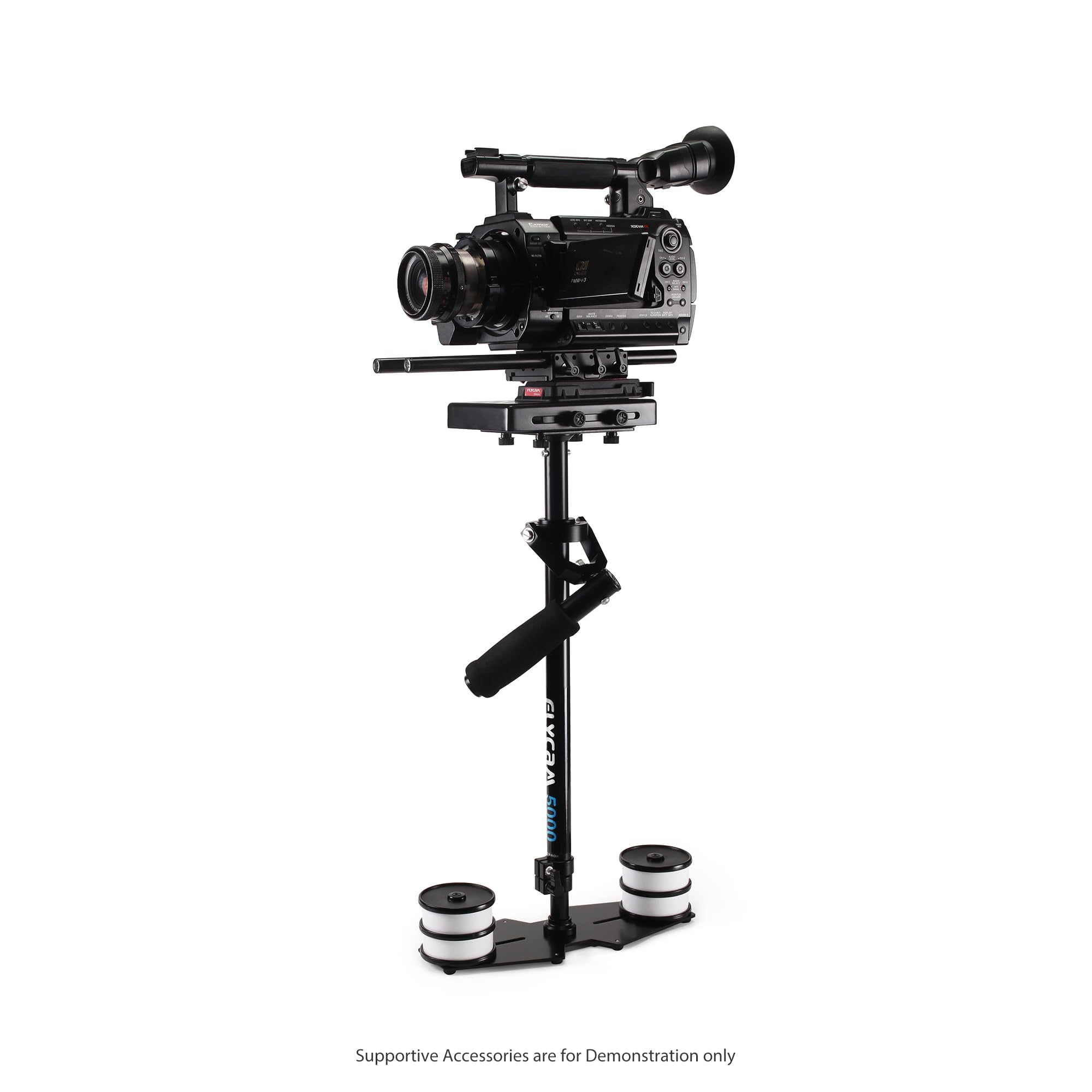 Flycam Estabilizador de mano 5000 con placa de liberación rápida y abrazadera de mesa para cámaras de vídeo DSLR. Cardán de 3 ejes con empuñadura de espuma. Rango de altura: 55-73 cm. Carga útil de