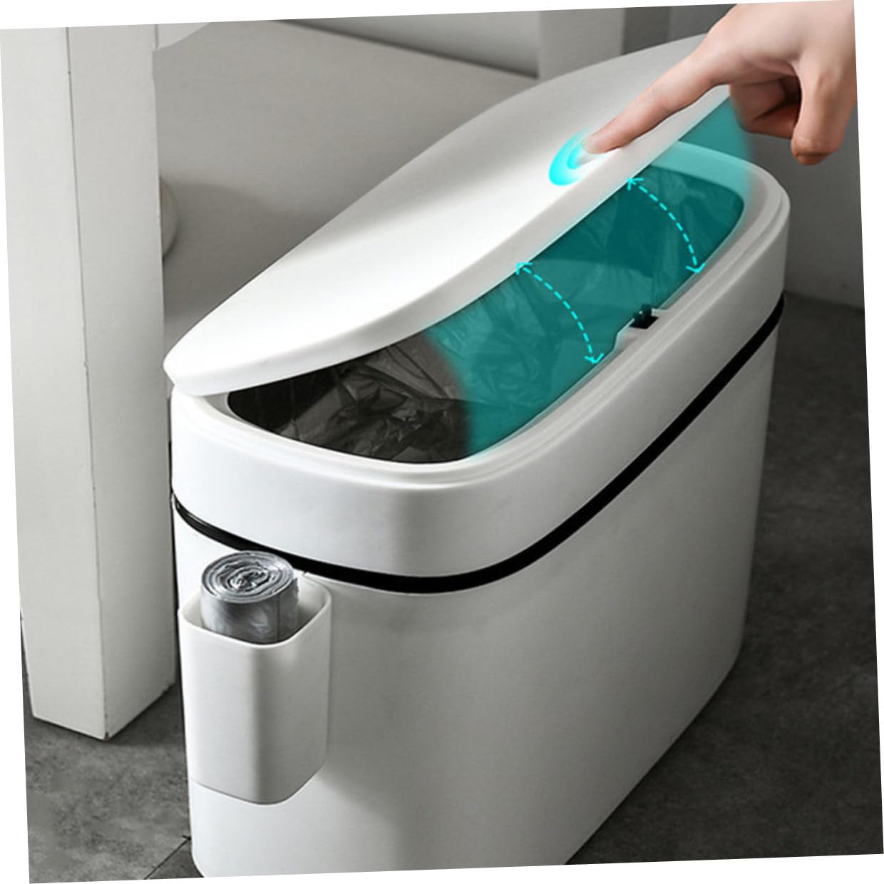Bathroom Trash Can with Lid 14l White Wastebasket Reusable Garbage Bin with Storage Box for Toilet and Small Space Organization