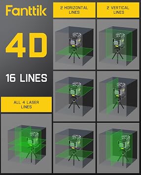 Fanttik D16 APEX Professional Laser Level 4 x 360, 16 Lines Self-Leveling Cross Line Laser with LED Screen for Construction, 5200 mAh Battery Rechargeable, Magnetic Support and Shoulder Bag