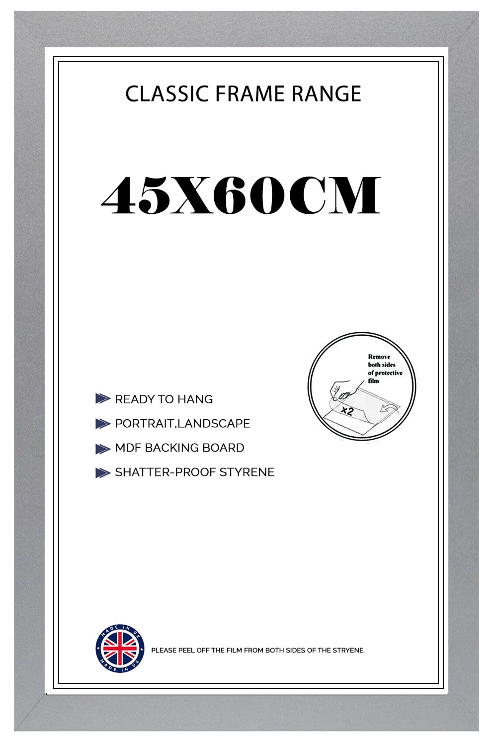 Modern Wide Poster Frame 45x60cm MDF HD Clear Front Jigsaw Puzzle Portrait or Landscape Silver