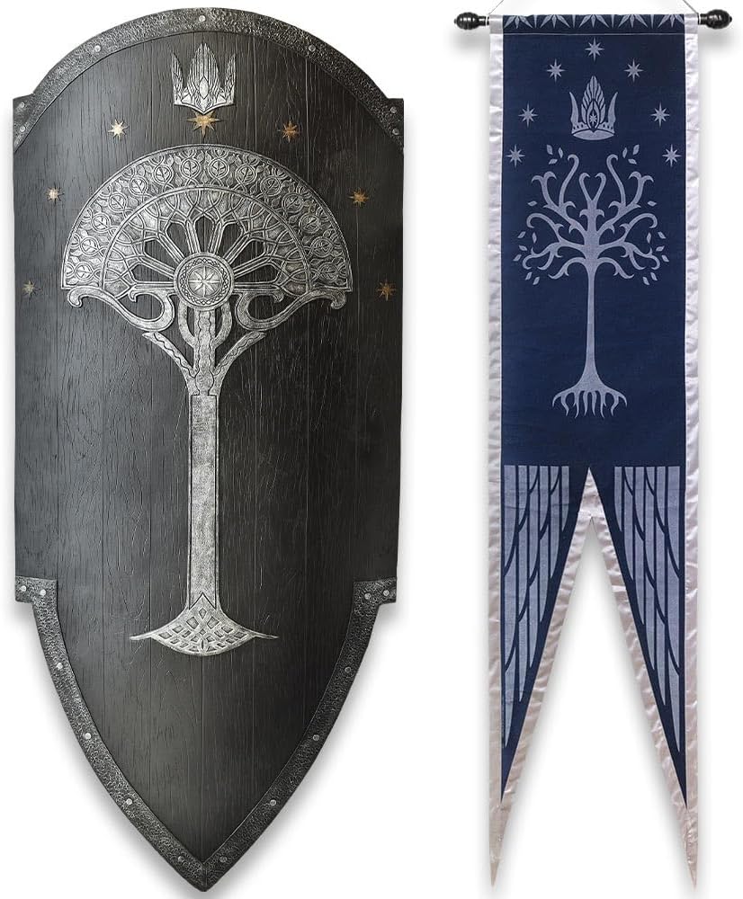 UNITED CUTLERY Lord of the Rings Second Age Gondorian War Shield - Officially Licensed Replica, Cast Polyresin Construction, Hand-Painted, Tree of Gondor, Certificate of Authenticity, LOTR Collectible