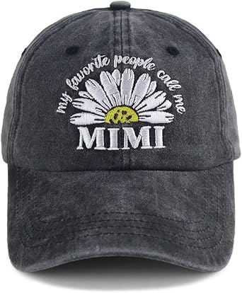 HHNLB My Favorite People Call Me Mimi Hat for Women Mom Grandma Gifts, Adjustable Embroidered Cotton Baseball Cap