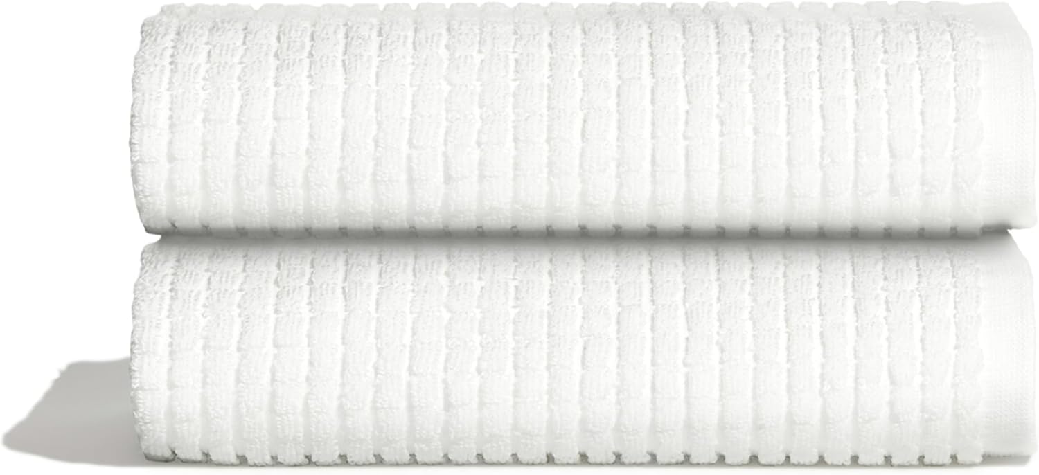 ONSEN Cotton Hand Towel — Sculpted Terry Texture, Quick-Dry, Low-Lint, Plush & Lightweight (White, 2X Hand Towel)
