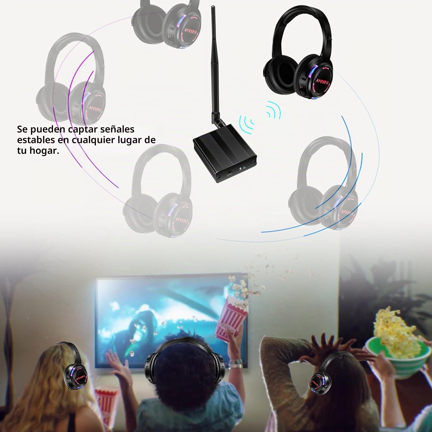 Auriculares inalámbricos Recargables silenciosos para Discoteca RF LED, luz Intermitente, Paquete de 10 Auriculares y 1 transmisor de 500 m de Distancia