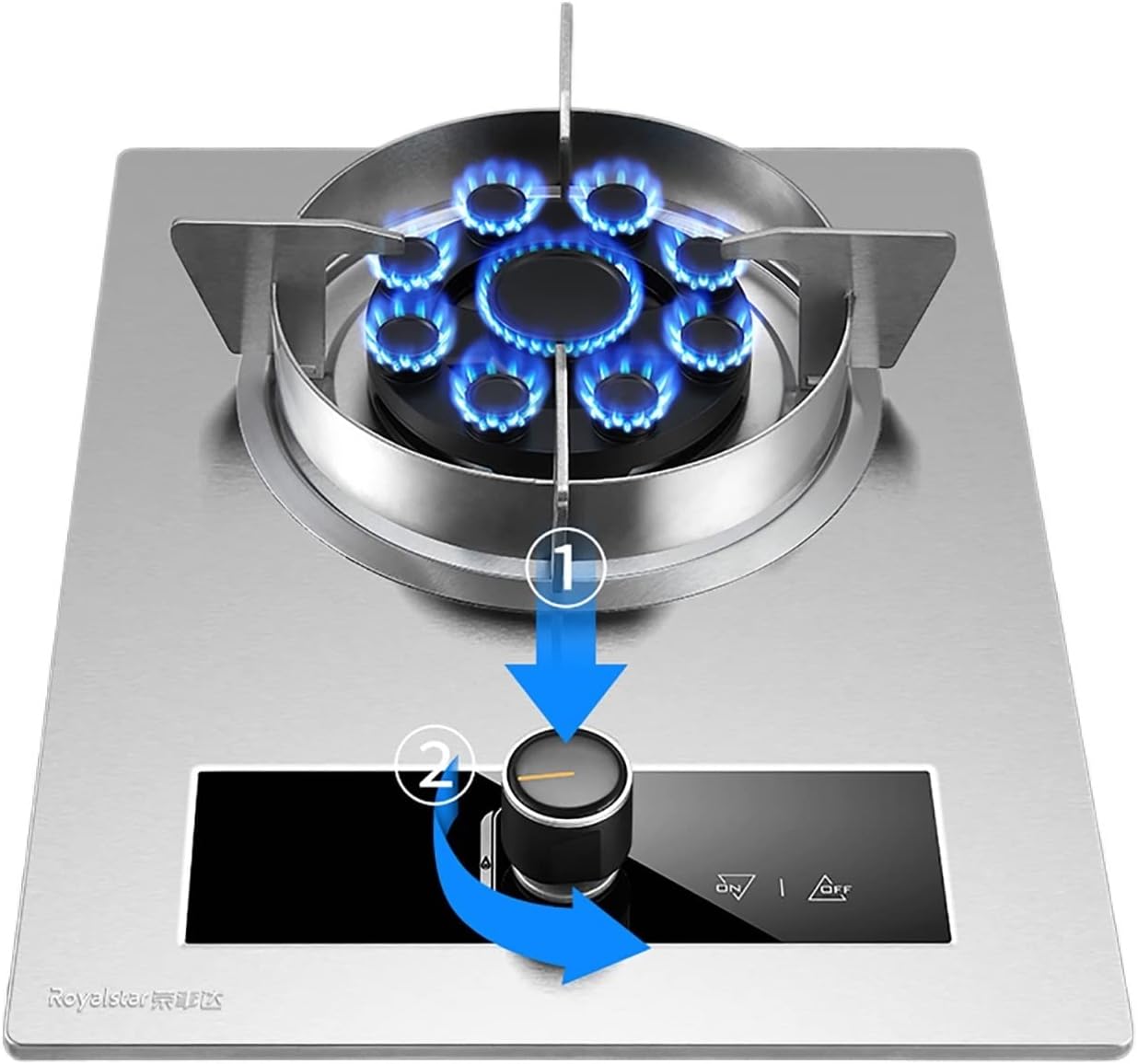 Burner Gas Cooker gas hob 5.2KW Nine Cavity Fierce Fire Stainless Steel Lightweight Stove Single Indoor Built-in Hob For LPG/NG [Energy Class A](Lpg)