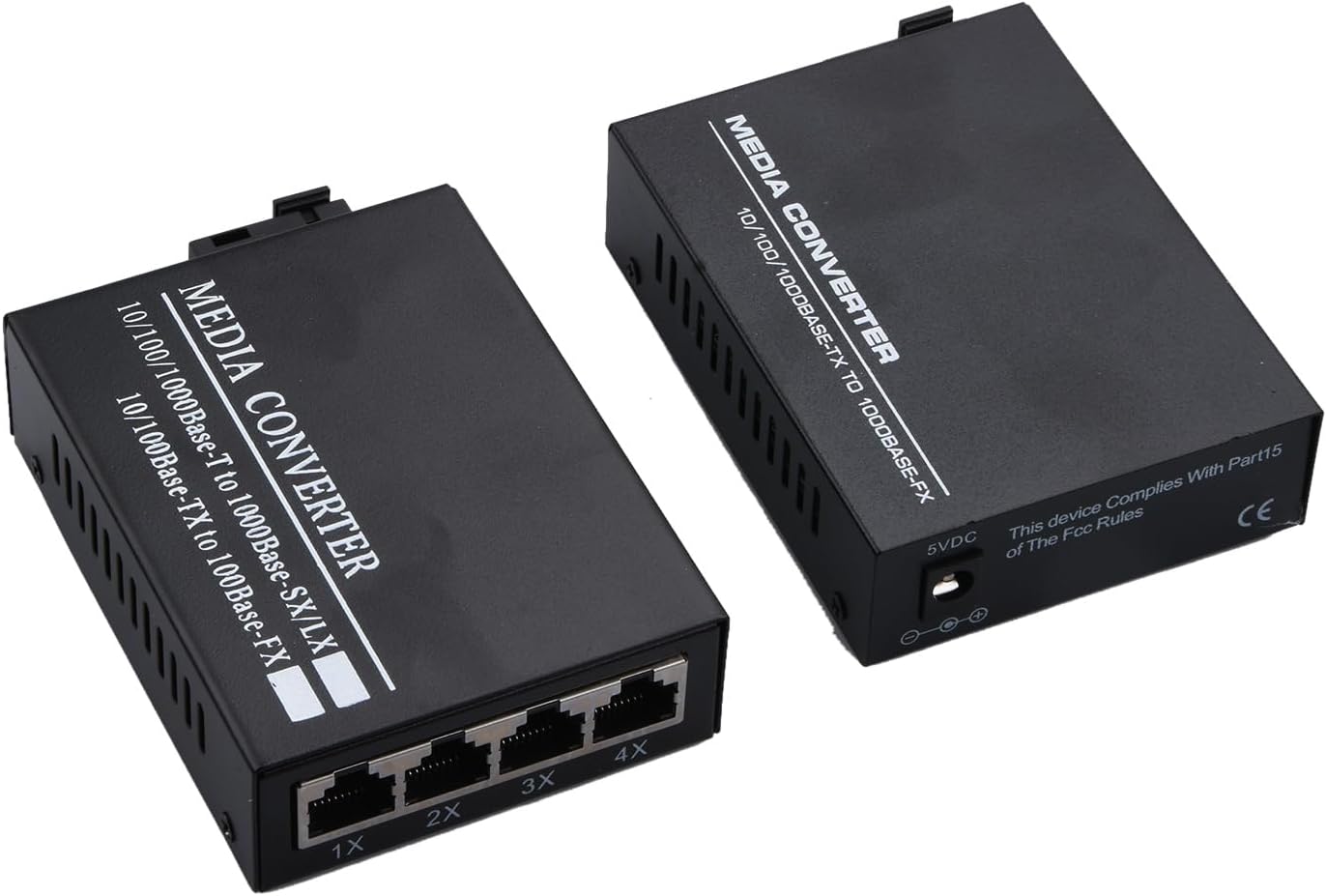 A Pair of Gigabit Ethernet Fiber Optical Media Converter 10/100M/1000M SC Port 3km to RJ45 Port Optical Transceiver, 1*SC Fiber Port, 4* RJ45 Port