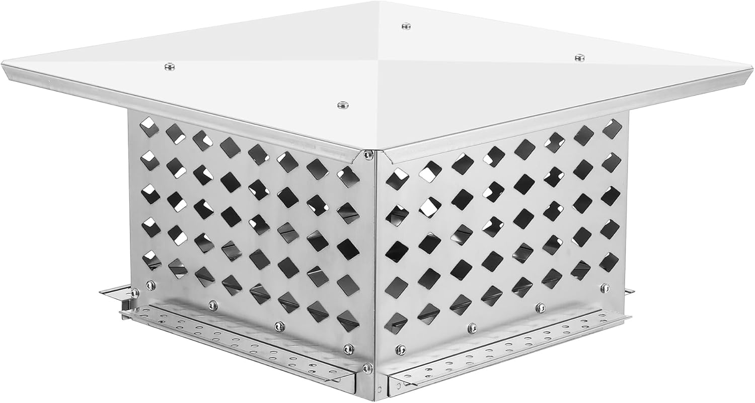 Chimney Cap, 13" x 13" Stainless Steel Single Bolt Chimney Fireplace Cover with Practical Accessories & Easy Installation, Waterproof,Mesh Chimney Flue Cover for Protection From Birds, Debris, Rain