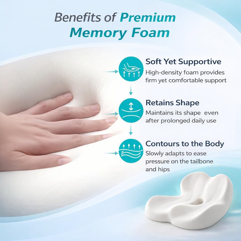 MOYEE Wide Memory Foam Seat Cushion with Lumbar Support for Office Chair & Car Seat, Ergonomic Design for Long Sitting, Gradual Relief & Lasting Support for Back, Tailbone & Sciatica Pain