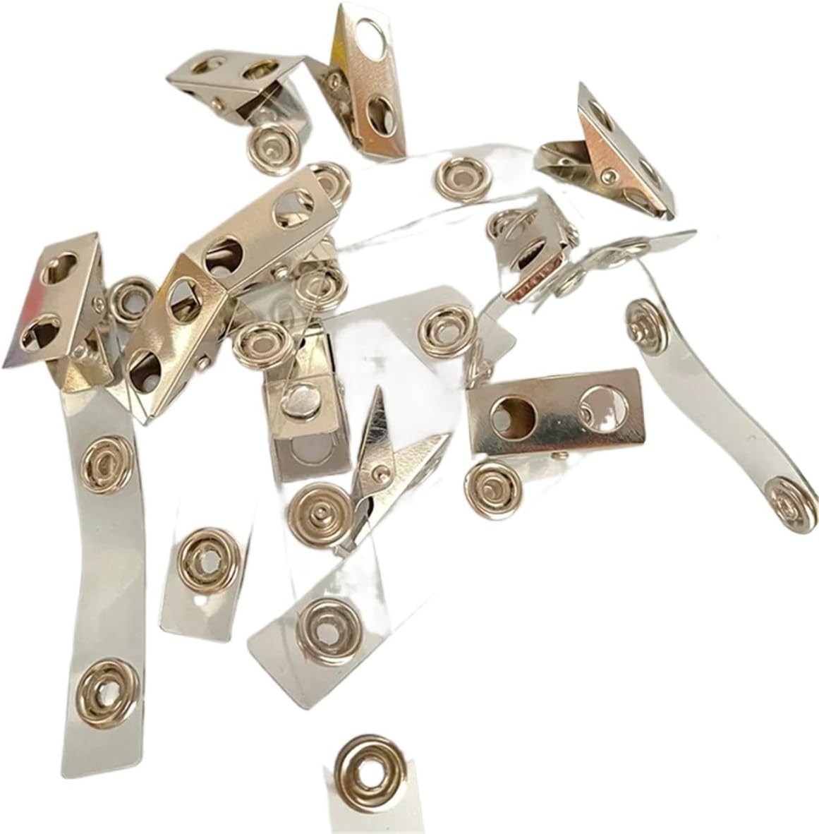 Badge Clip 50pcs Two Hole Badge Clip Lanyard Snap Strap ID Card Holder Sleeve Accessories Metal Clamps for ID Badges Keys(White)