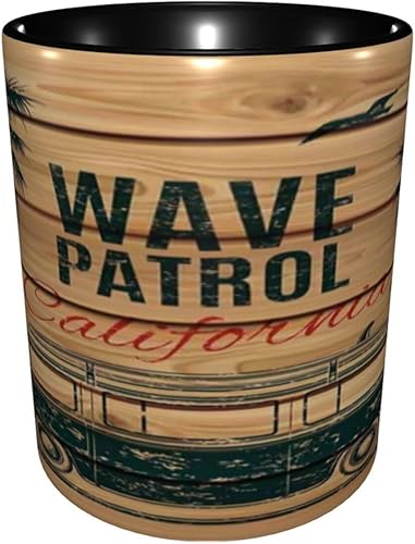 Miniatura 2 de Taza de café, tazas de porcelana para surf, minivan vintage con árboles tropicales en tablones de madera, 11 onzas, para bebidas calientes y uso