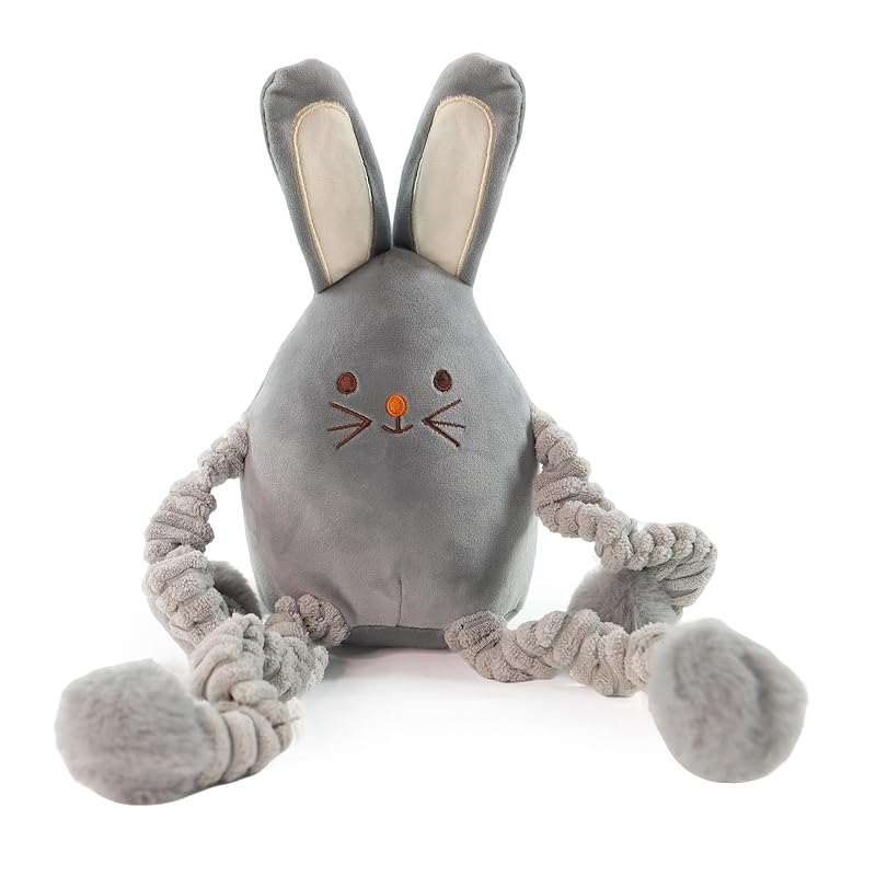 Brinquedo de Pelúcia para Cães com Apito Furvana, Coelho Cinza, Tamanho Médio