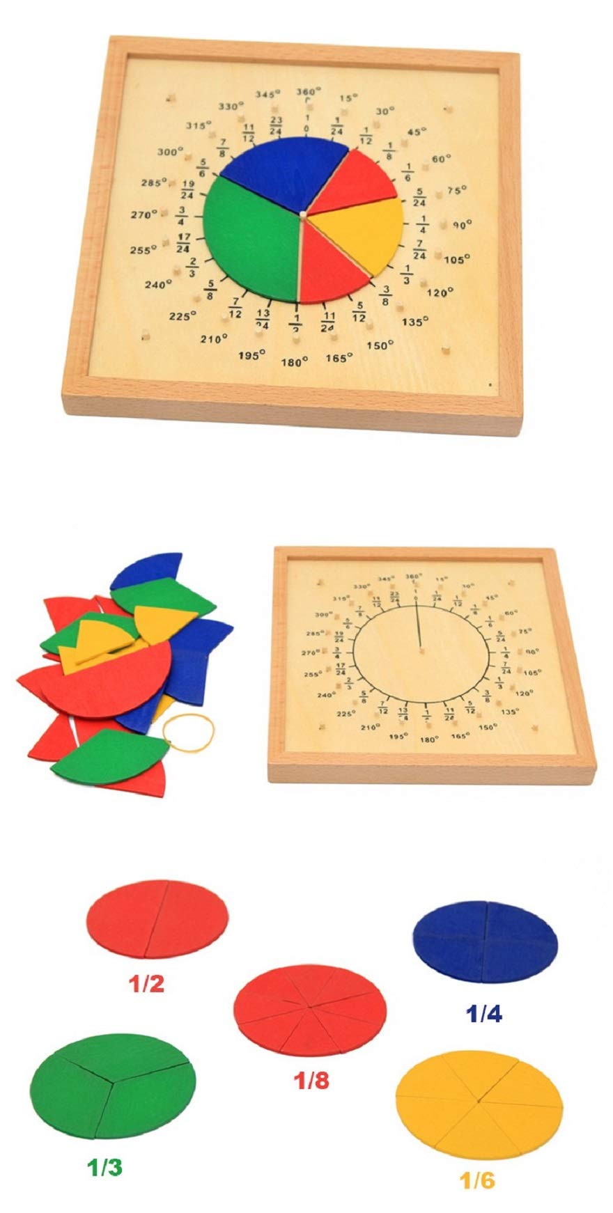 Gudong Baby Early Education Circular Fraction Division Math Teaching Aids Montessori Round Fraction Board Children Wood Math Educational Toys