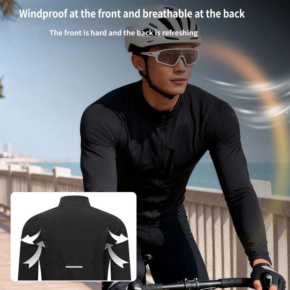 Giacca da Ciclismo da Uomo, Giacca Antivento, Giacca Impermeabile | Giacca da ciclismo riflettente e antivento con protezione solare e tasche, maglie da ciclismo