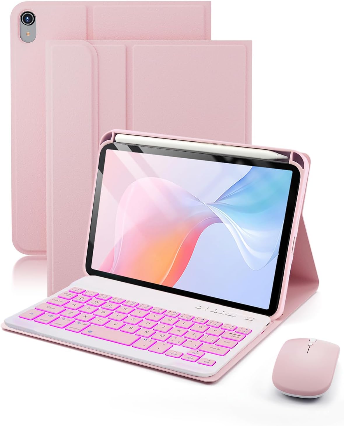 SAMTUNK for iPad mini 7 (2024) & Mini 6 (2021) Case with Keyboard for iPad mini (A17 Pro) 7th 6th Generation 8.3" - 7 Colors Backlit Keyboard Case - Built in Pencil Holder with Mouse - Pink