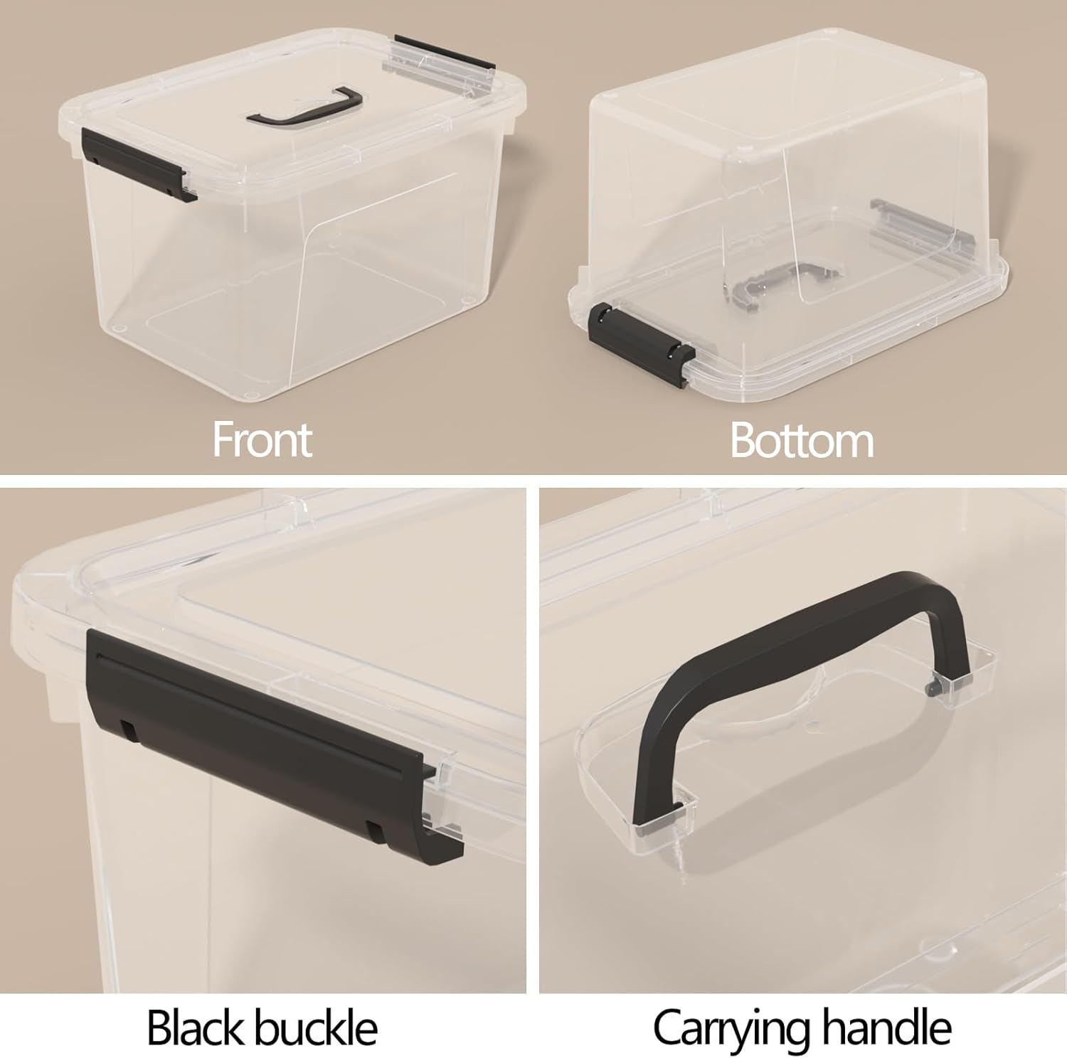 12 Quarts Clear Tote Boxes, Plastic Storage Bins with Lids and Handles Set of 6