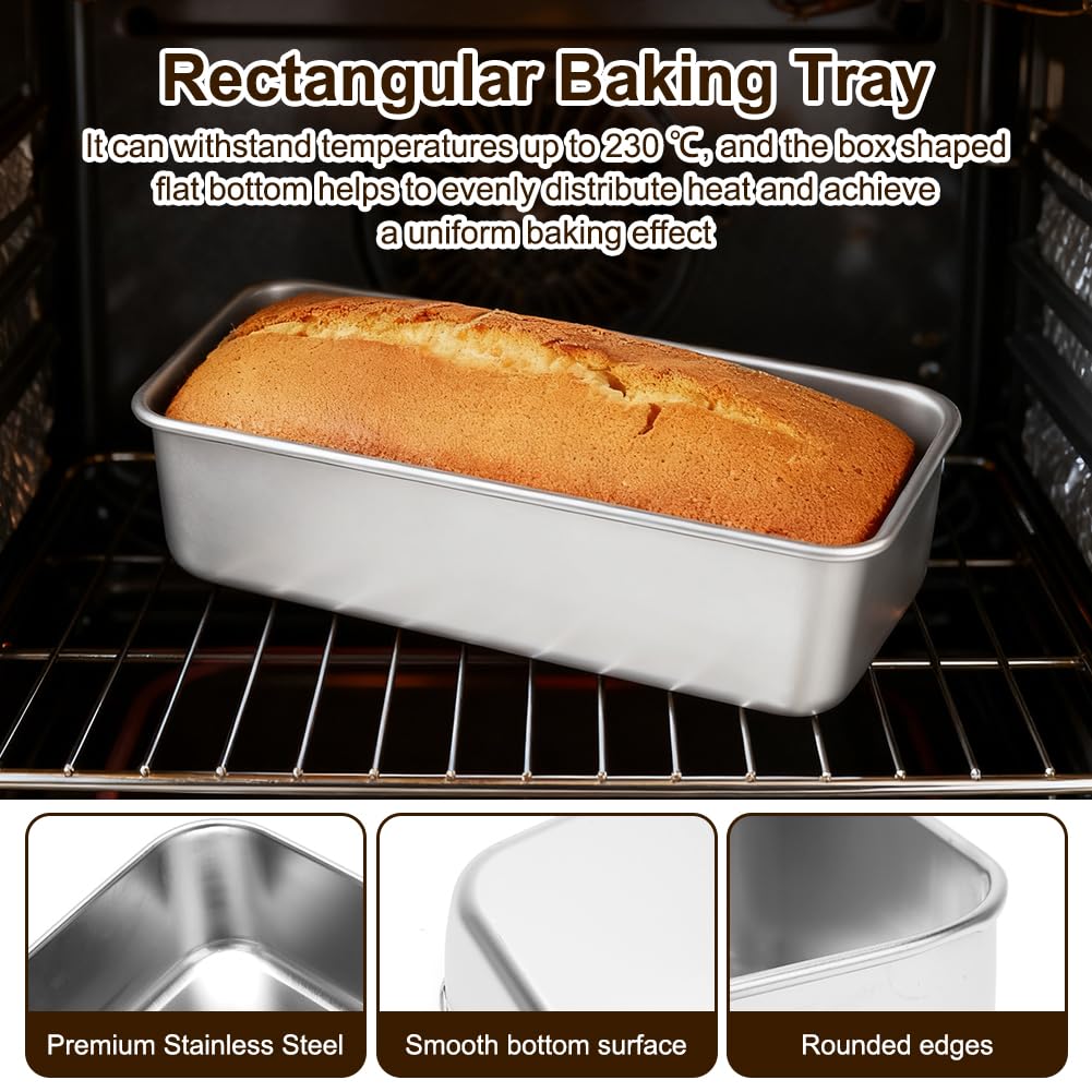 FARYODI Stampo per pane in acciaio inox, 33 cm, rettangolare, per torte, pane e toast, sano e atossico, lavabile in lavastoviglie
