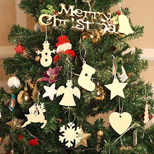 Tatuo 120 Pieces Unfinished Wooden Ornaments Christmas Wood Ornaments Hanging Embellishments Crafts For Diy, Christmas Hanging Decoration In 10 Shapes #TOP2