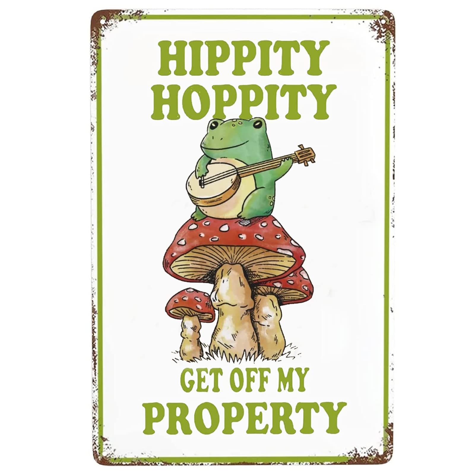 Vintage Tin Sign Hippity Hoppity Get Off My Property Frog Mushroom Wall Decor Nostalgic Metal Signs For Farmhouse Bar Pub Club Cafe Bathroom 20x30cm