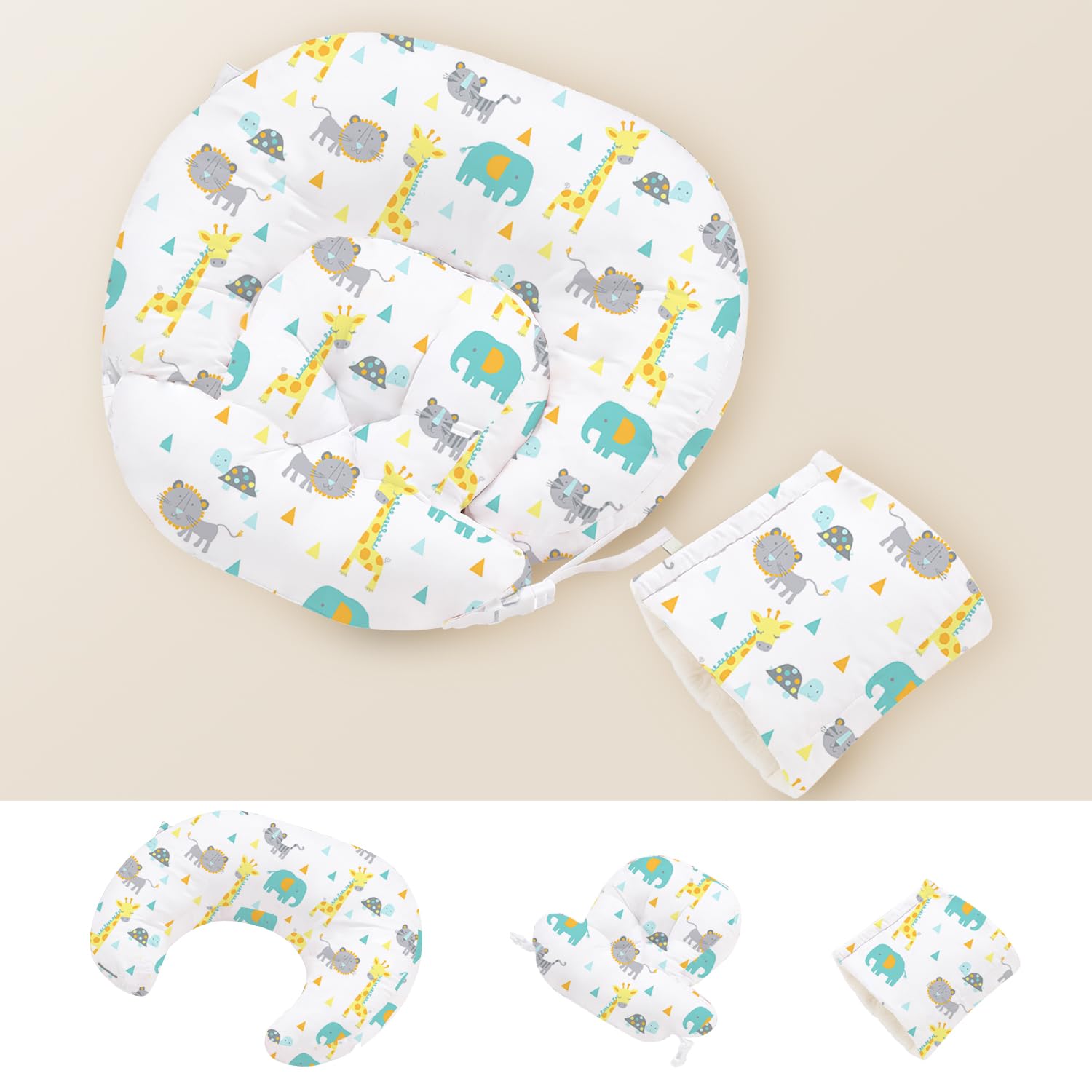 Little Grape Land Nursing Pillow, Multifunctional Breast Feeding Pillow with Arm Pillow, 3pk Baby Support Pillow with Adjustable Waist Strap and