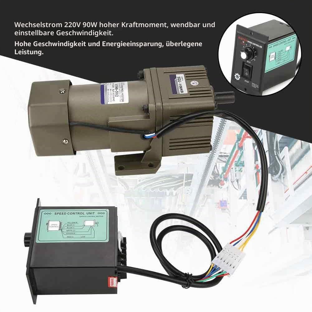 AC220V Elektrische Getriebemotor, M590-502 90~1650 U/min 90 Watt Asynchronmotor Einphasen-Getriebemotor Einstellbare Geschwindigkeit 4 Pole mit Regler (100 Karat)